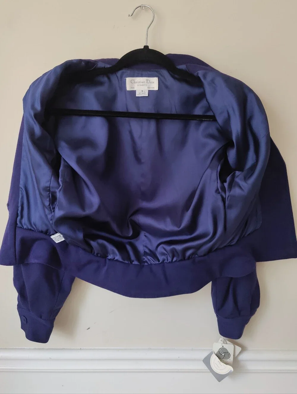 Vintage CHRISTIAN DIOR 100% Wool Blazer Sz 4 Blue Purple Separates Womens NWT